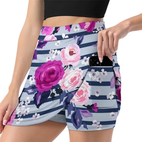 Jupe de tennis fleurs en aquarelle pour femme avec short intégré et poche