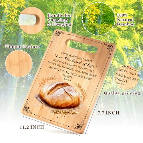 Tabla de corte rústica para pan con versículo bíblico Juan 6:35, regalos cristianos para mujeres y hombres, tablas de bambú reversibles para cocina miniatura 6