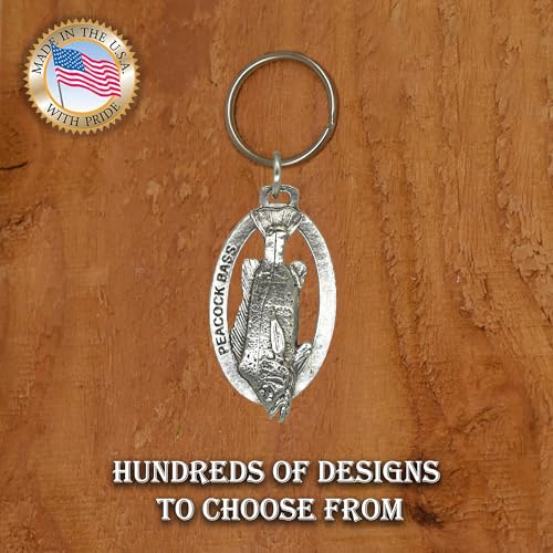 Image of Peacock Bass Keychain, Pewter, F094KC, 2 inch, 100% Handmade in the USA, Fish Keychain, Freshwater, Butterfly Peacock Bass, Key Chain, Key Ring, Key Fob, Fishing Gift, 200 Fish Designs Available., Peacock