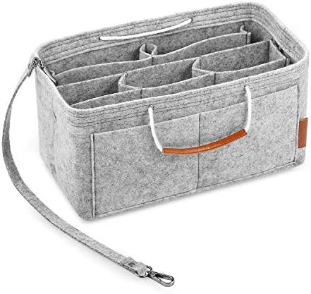 FOREGOER Felt Purse Insert Handbag Organizer Bag in Bag Organizer with Handles (Medium, Grey)