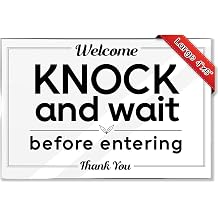 Essentials for Hosts "Welcome, Please Knock and Wait Before Entering Thank You!" 4"x6" Acrylic Sign with Mounting Tape For Rental Homes, Knock First Door Sign, and Privacy Notice Pack of 2