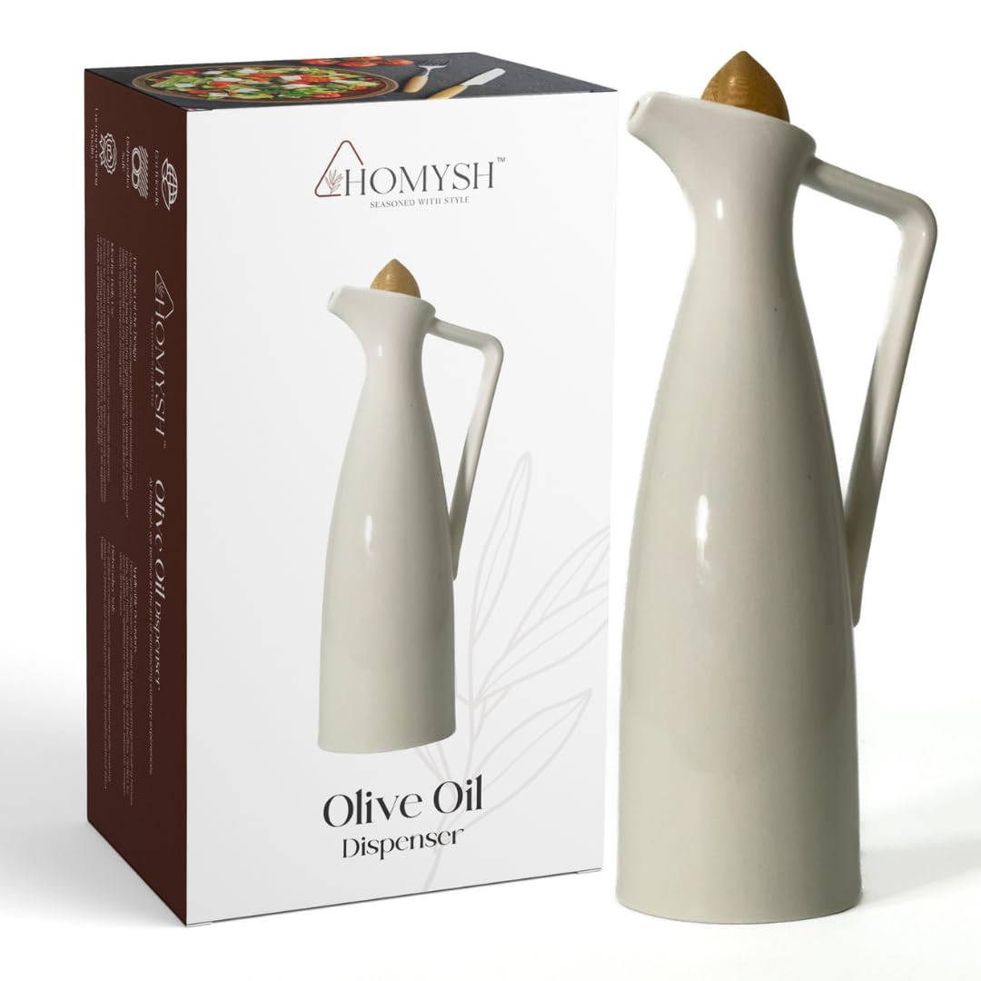 White Pottery - Dispensador de aceite de oliva - Diseño elegante, vertedor sin goteo con tapón hermético, perfecto para cocinar y aderezos de ensalada, se adapta a cualquier cocina