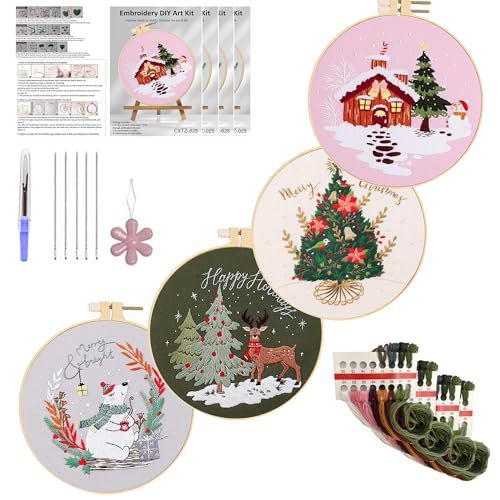 Embroidery starter kits Huacan Noël avec fils de couleur et aiguilles