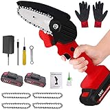 Mini Motosierra EléCtrica PortáTil InaláMbrica De 4 Pulgadas Y 24 V Con 2 BateríAs Y 4 Cadenas Con Un Protector Contra Salpicaduras Sierra de cadena Para Cortar Madera De Rama De áRbol,red