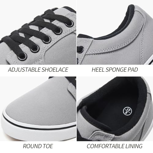 Image of BENPAO Mens White Casual Shoes All Black Fashion Sneakers for Men Low Top Lace Up Canvas Shoes