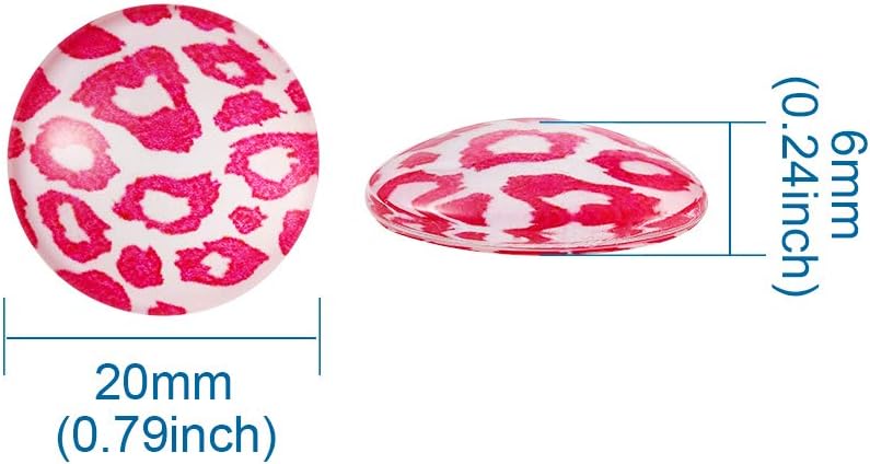 Beadthoven 20mm 200pcs Mixed Color Animal Skin Flatback Half Round Dome Glass Gem Cover Cabochon for Jewelry Finding Cameo Pendent Doll Making Circle Bezel Tray Setting
