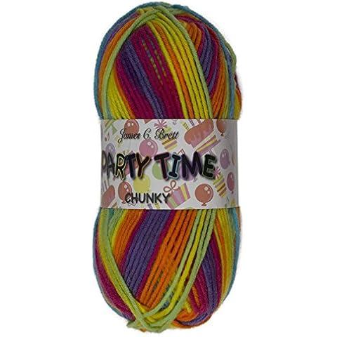 James Brett Party Time Chunky Knitting Yarn 100g (Purple, Pink, Orange, Yellow, Blue & Green - PT1) Cover