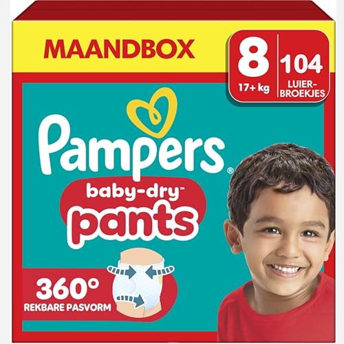 Pampers Baby-Dry ™ Pants rozmiar 8, 17+ kg, elastyczny ściągacz 360°, do 12 godzin suszenia, 104 sztuki