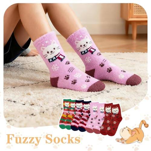 TSFind Cute Cat Fuzzy Warm Socks for Women, Cozy Winter Socks for Home and Sleeping，for Girls, Mom, Wife, Daughter — view 4