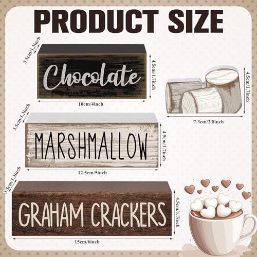 Image of Moucuny 4 Pcs Christmas Table Decoration Wooden Marshmallow Chocolate Christmas Tiered Tray Decor Xmas Centerpiece Decorative Hot Cocoa Marshmallow Block Signs Gift Winter Decoration for Home Kitchen