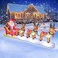 12FT Long Christmas Inflatables Santa Claus with Reindeers Outdoor Decorations, Christmas Blow Up Yard Decorations with Built-in LED Lights, Reindeers Pull Sleigh for Xmas Party Decor Yard Garden Lawn