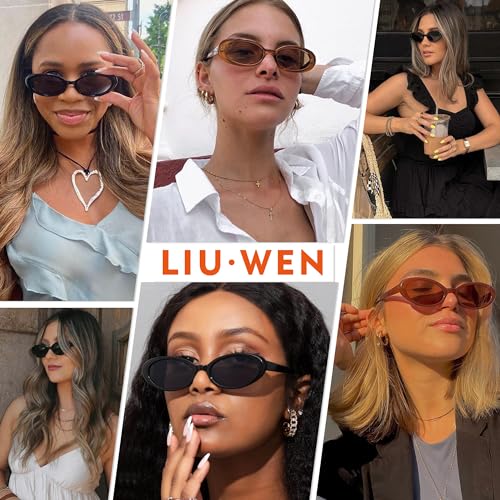 LIU·WEN Oval Sunglasses for Women Men Retro Small Cat Eye Glasses 90s Vintage Style Shades2