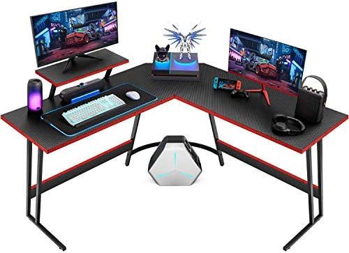 Homall L Shaped Gaming Desk Computer Corner Desk Pc Gaming Desk Table with Large Monitor Riser Stand for Home Office Sturdy Writing Workstation (Black,51 Inch)