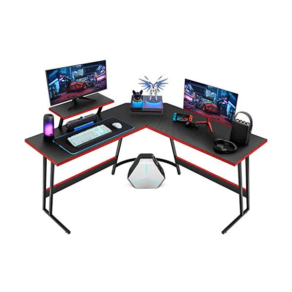 Homall L Shaped Gaming Desk Computer Corner Desk PC Gaming Desk Table with Large Monitor Riser Stand for Home Office Sturdy Writing Workstation (Black, 51 Inch)