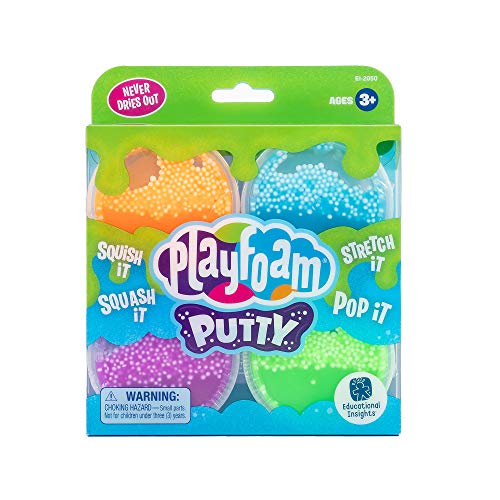 Educational Insights Playfoam Putty 4-Pack, Crackle Sound, Never Dries Out, Sensory Fidget Toy, 3+
