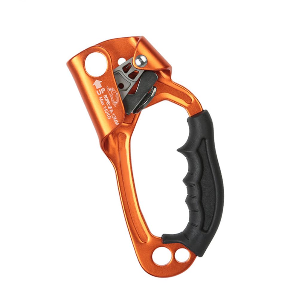 Mano Rock Climbing Ascender con fori appesi Rappelling Gear con molla elastica in lega 8-12mm Corda per Emergenza Arancione Destra
