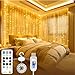 SINAMER Lichtervorhang Innen 3x3m, Lichterkette Vorhang verhedderungsfrei mit Fernbedienung & Timer, 300 LEDs USB, 8 Modi dimmbar, Wand- & Schlafzimmerdeko, Hochzeit, Ramadan, Weihnachten (Warmweiß)