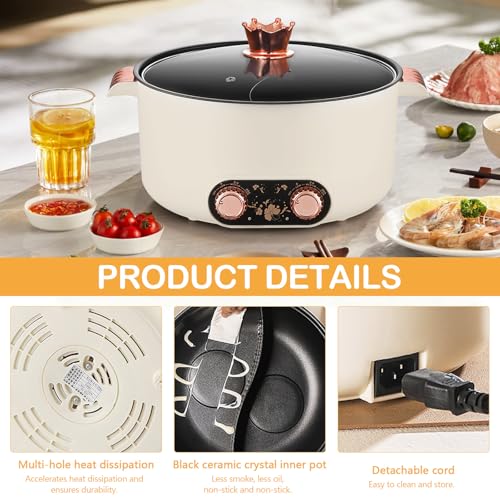 Appareil a Fondue, Fondue Chinoise 5 L à avec Compartiments Rechaud Electrique Pot 1 350 W avec 3 Réglages de Puissance pour Cuire des Fondues Préparer des Soupes Faire Bouillir des Nouilles – Image 3