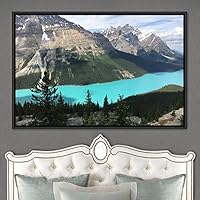 Framed Canvas Wall Art Calming Waters Aerial Cool Lake Landscape Multicolor Photography Realism Relax/Calm - 16x24 inches