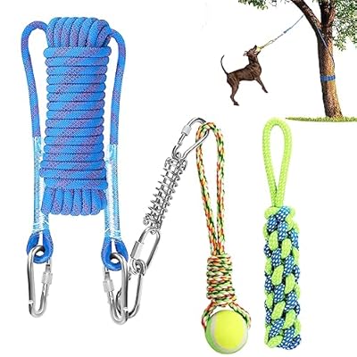 SubClap Tree Tugger Dog Toy Retractable Dog Bungee Tug Toy Outdoor Interactive Tether Tug of War Toy with 16.8 ft Rope & Spring Pole Kit & 2 Chew Rope Toys for Pitbull Medium to Large Dog