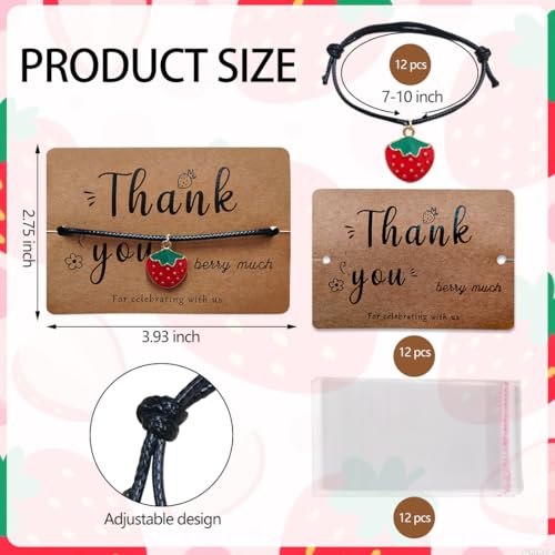 Strawberry Party Favors Cute Bracelet Bulk Gifts with Thanks Card for Strawberry Party Supplies2
