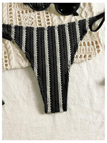 Bikini en crochet bleu anti-complexes : Maillot 2 pièces triangle et string coupe haute - 4