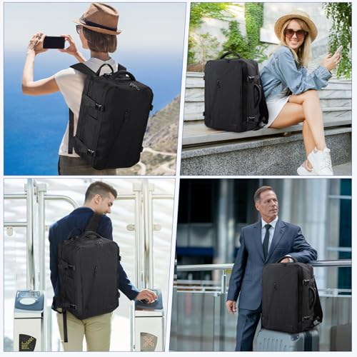 Star Cloud Handgepäck Rucksack, 40L Groß Reiserucksack Kofferrucksack Flugzeug Tasche, Travel Backpack Carry On Luggage für 17 Zoll Laptop, Reisetasche Koffer Herren Damen Cabin Bag für Reise, Schwarz