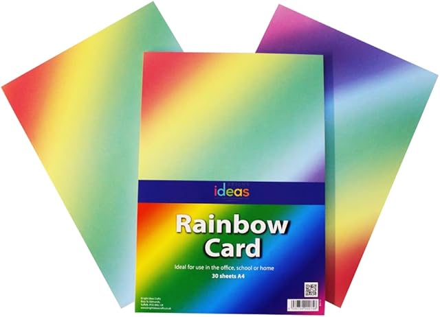 BRIGHT ideas Vibrant Rainbow Card, 30 Sheets A4 Approx. 29.7cm x 21cm 200gsm Stationery Paper and Cardstock for Arts and Crafts, Ideal for Schools, Home Crafting and Kids Scrapbooking