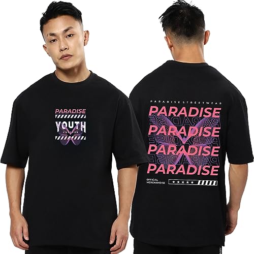 Image of Mens Oversized Printed Half Sleeve Branded Cotton T-Shirt for Mens || Back Printed t Shirts for Men || Oversized t Shirts for Men