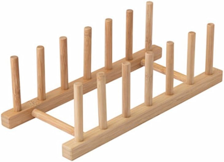 OSTBIT Plate Rack-holder Kitchen Cabinet and Pantry Organizer Rack, 6 Compartments,Pot Lid Holder or bookshelf 11 -inches bamboo
