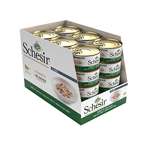 Schesir Cat Jelly Thunfisch mit Huhn, Katzenfutter nass in Gelee, 24 Dosen x 85 g