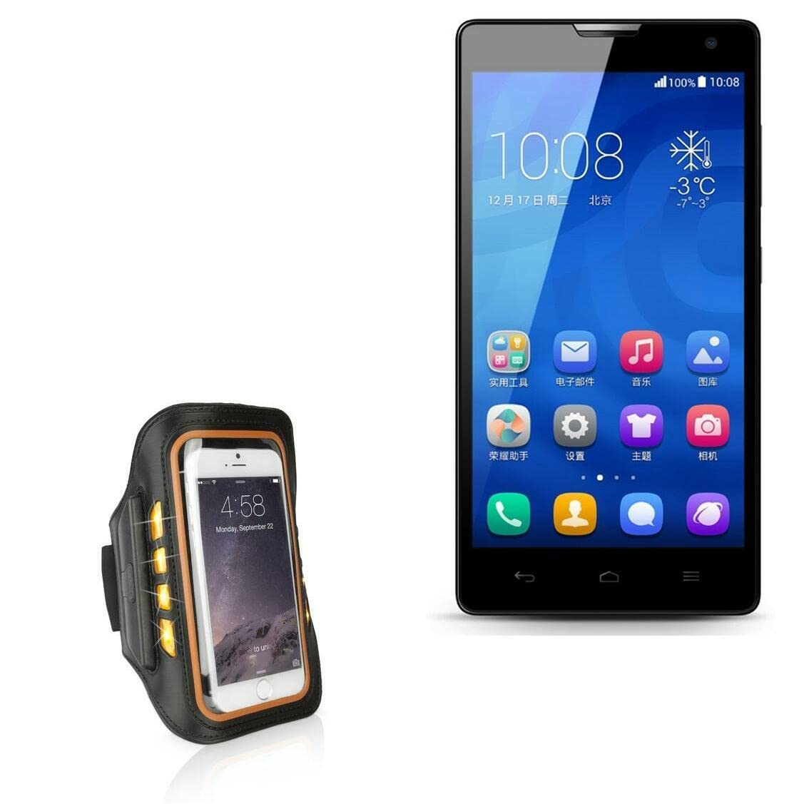 BoxWave Case for Honor 3C (Case JogBrite Sports Armband, High Visibility Safety Light LED Runners Armband for Honor 3C - Bold Orange