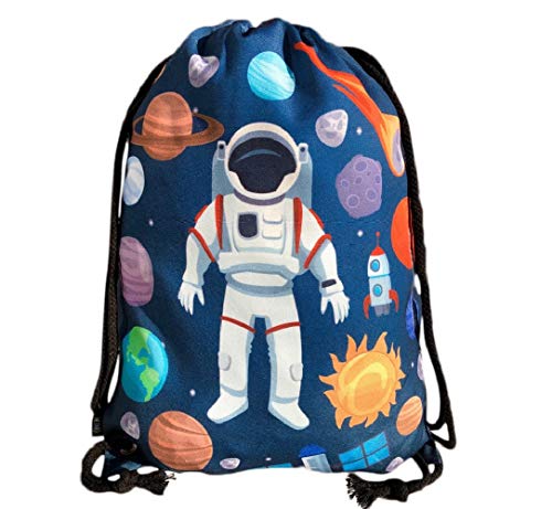 HECKBO bolso de gimnasia para niños con motivos espaciales de astronauta unisex - Jardín de infancia, guardería, viajes, deportes - adecuado como bolsa de gimnasia, mochila, bolsa de juego (negro) Cover