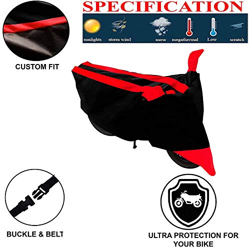 Image of Kandid Black Red Dust and Water Resistant Double Mirror Pocket Bike Body Cover for Suzuki Gixxer SF 250 (with Pollution Mask)