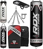RDX Boxsack Gefüllt 6PC Set, 4ft 5ft Erwachsene Anti Schwerkraft Maya Hide Leder Punchingsäcke mit Boxhandschuhe Deckenhaken für Boxen Kampfsport Kickboxen Muay Thai MMA Training Bag, Heim Gym Fitness
