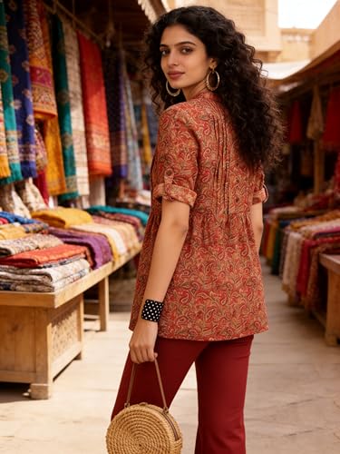 Image of Lymio Women's Printed Short Kurti Top | Rayon Mandarin Collar Casual Ethnic Tunic | Summer Printed Top (K-249)