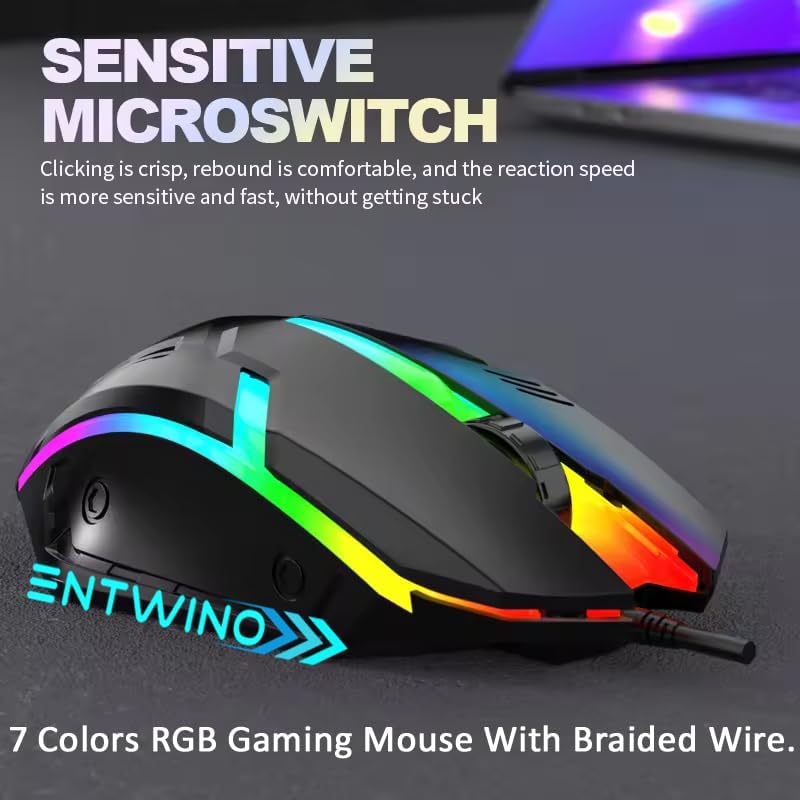 Image of ENTWINO USB Wired Gaming Mouse A1 Black, LED Backlight up to 1800 DPI, Ergonomic Design for Laptops and pc