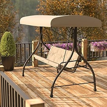 Alternative view of Flash Furniture Tellis 3-Seat Outdoor Steel Converting Patio Swing Canopy Hammock with Cushions / Outdoor Swing Bed (Tan)