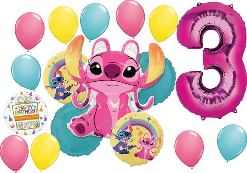Ballons Stitch Girl 3 ans Anagram déco anniversaire aluminium latex BQ_4170