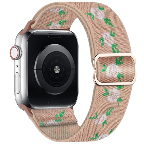Elastic Single Loop Compatible with Apple Watch Band 38mm 40mm 41mm 42mm 44mm 45mm 46mm 49mm Women Men Sport Nylon Elastic Band Woven Wristband for iWatch Series 12 11 10 9 8 7 6 5 4 3 Ultra SE (Pink Sand,44mm/45mm/46mm/49mm/42mm(Series 3 2 1))