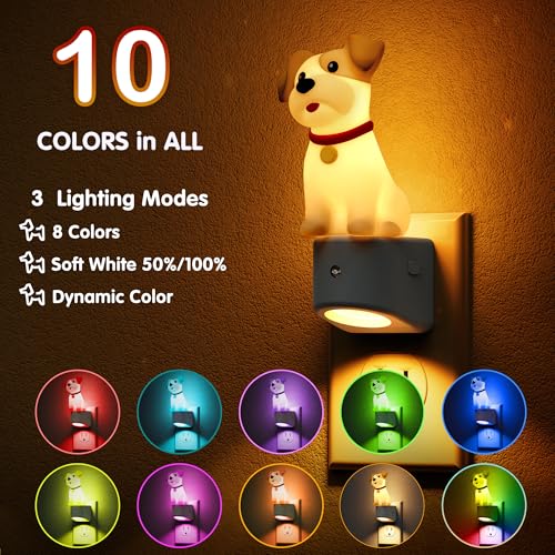 Image of L LOHAS LED Night Light for Kids,3D Cute Puppy Night Lights,Schnauzer with Dusk to Dawn Sensor, RGB+Soft White 3000K,Dog Night Light,Birthday Gift Nightlight for Kids, Room Decor,2Pack