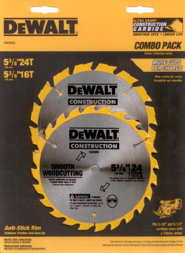 DeWALT DW9056 5-3/8" 10mm Arbor Carbide Circular Saw Blade 2-Pack, (1) 16T and (1) 24T Blade