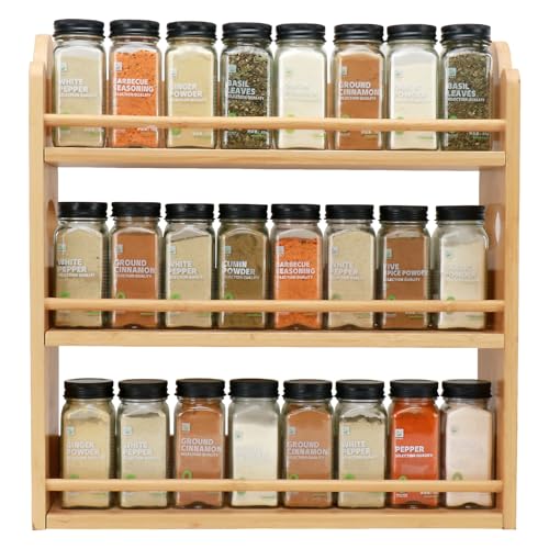 Comparison: Best Spice Rack For Countertop 10 Thalomely 3 Tier Bamboo Spice Rack, Spice Rack Organizer, Seasoning Jars Rack Shelf Spice Organizer for Kitchen Counter or Wall Mounting, Bamboo Spice Storage Holder with handles Easy to Move