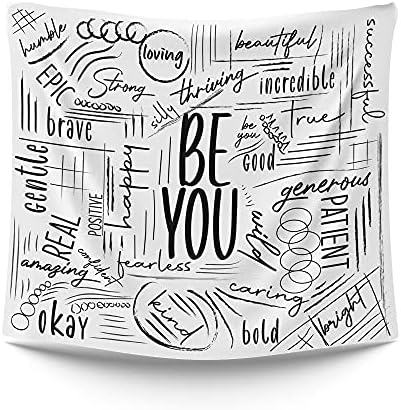 ESLA Motivational Tapestry, Be You Tapestry with Words, Original Design Quote Tapestry, White Tapestry for Bedroom Teen Girl, 59W x 51H in, Hanging Hooks Included