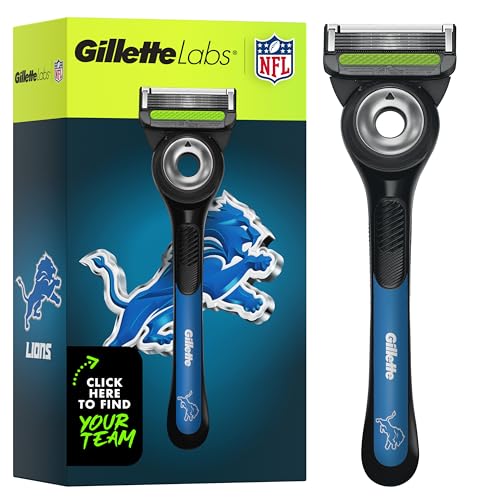 Gillette Labs Special NFL Lions Edition Shaving Razor for Men - 1 Handle, 4 Razor Blade Refills & Magnetic Stand, GilletteLabs with Exfoliating Bar