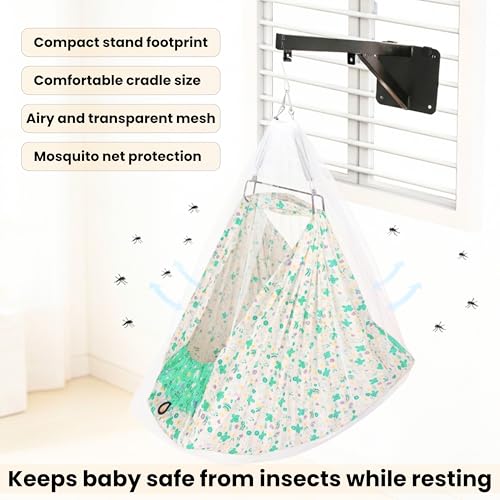 Image of Axmon Kids Cradle Jhula | Heavy Duty Iron Frame Baby Cradle | Weight Capacity Up to 20 kg | Pure Cotton with 1 Inch Support Sheet, Pillow, Safety Belt & Mosquito Net | 5 Colors