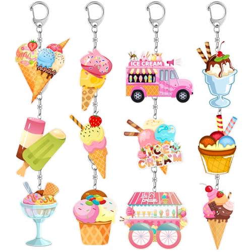 Porte-clés en acrylique crème glacée Lot de 12 pièces multicolores pour anniversaire enfant