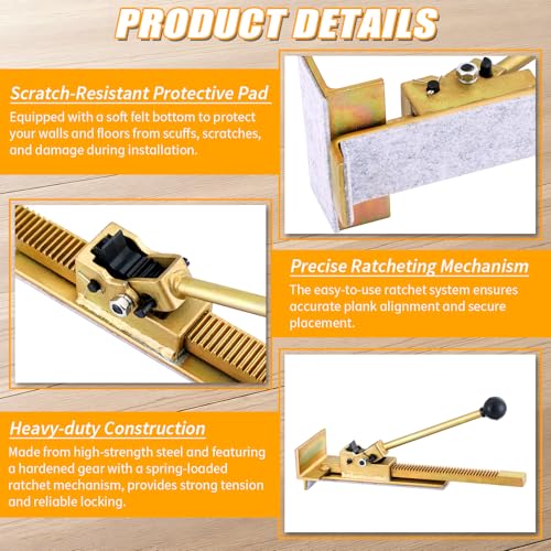 FLKQC Flooring Jack with Protective Pad, Professional Hardwood & Laminate Floor Positioning Tool, Scratch-Resistant, Wall & Floor Friendly, Easy Ratcheting for Straightening & Installing Floors by FLKQC - Image 4