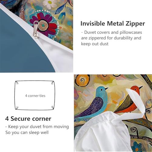 Linge de lit 220x240cm avec impression 3D classique arbre à oiseaux en microfibre