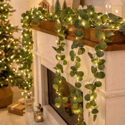 2PCS Artificial Eucalyptus Garland, Fake Vines with Fairy Lights Green Leaf